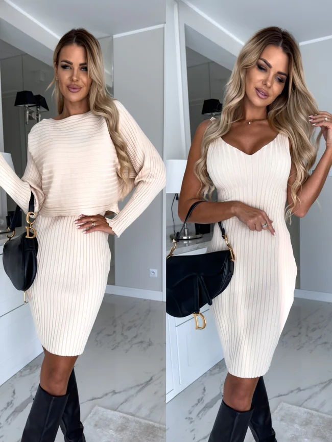 Leya™  2-piece Ribbed Midi Dress with Matching Jumper