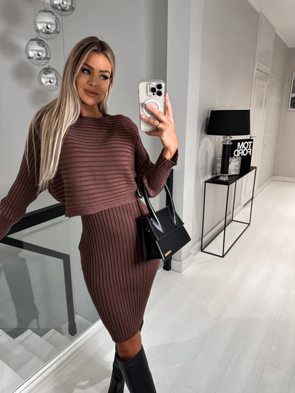 Leya™  2-piece Ribbed Midi Dress with Matching Jumper